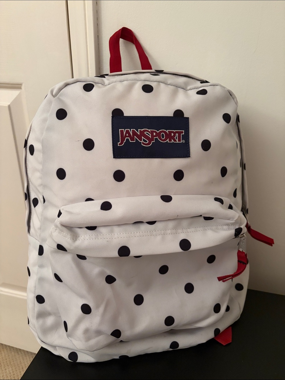 JanSport Polka Dot Backpack White Black Red | School Campus Bag